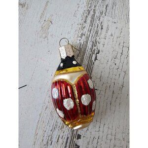 Old world OWC ladybug glass ornament insect Xmas glitter‎ tree gold